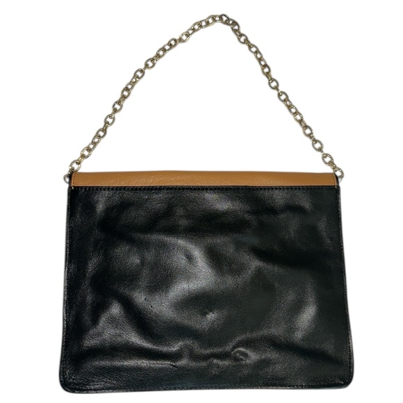 Banana Republic Theresa Envelope Clutch Leather Black Beige Tan Purse Chain